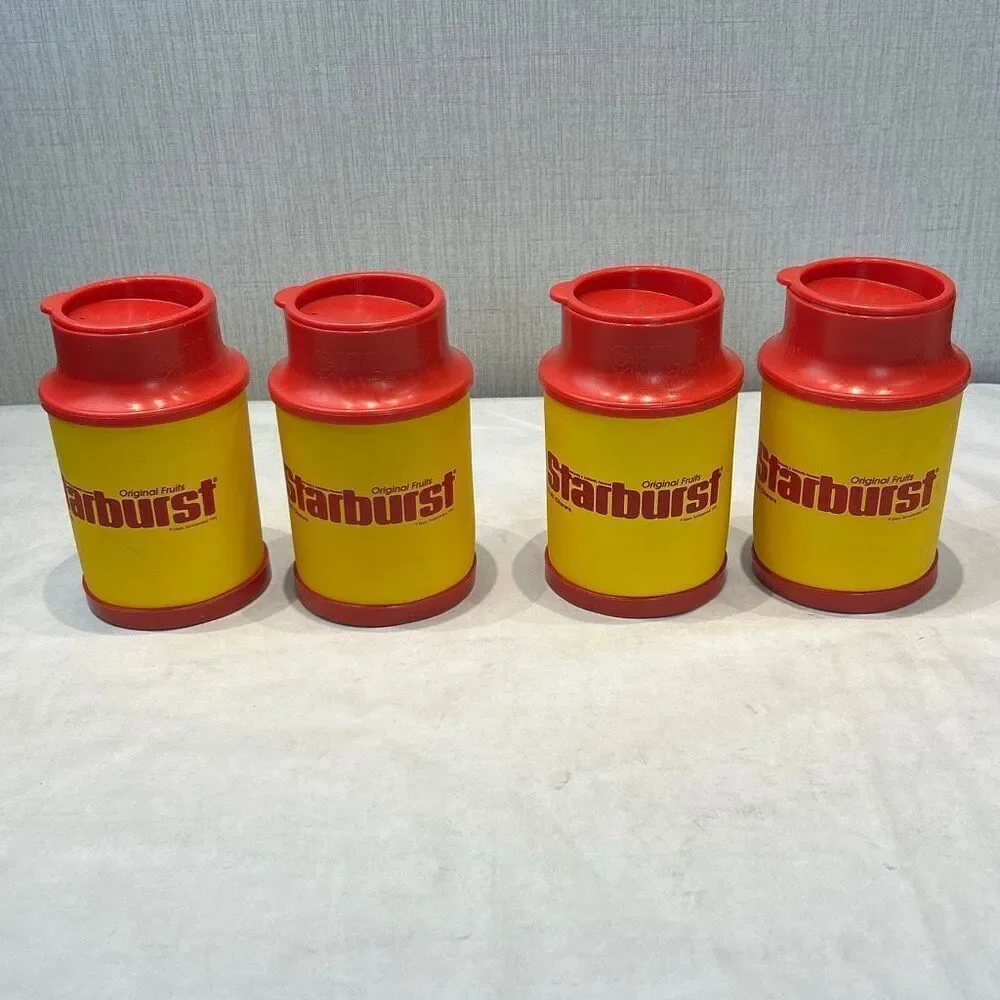 Vtg Starburst Chiller Can Cooler Koozie with Lid Set of 4 Retro 1993 Foam Plasti